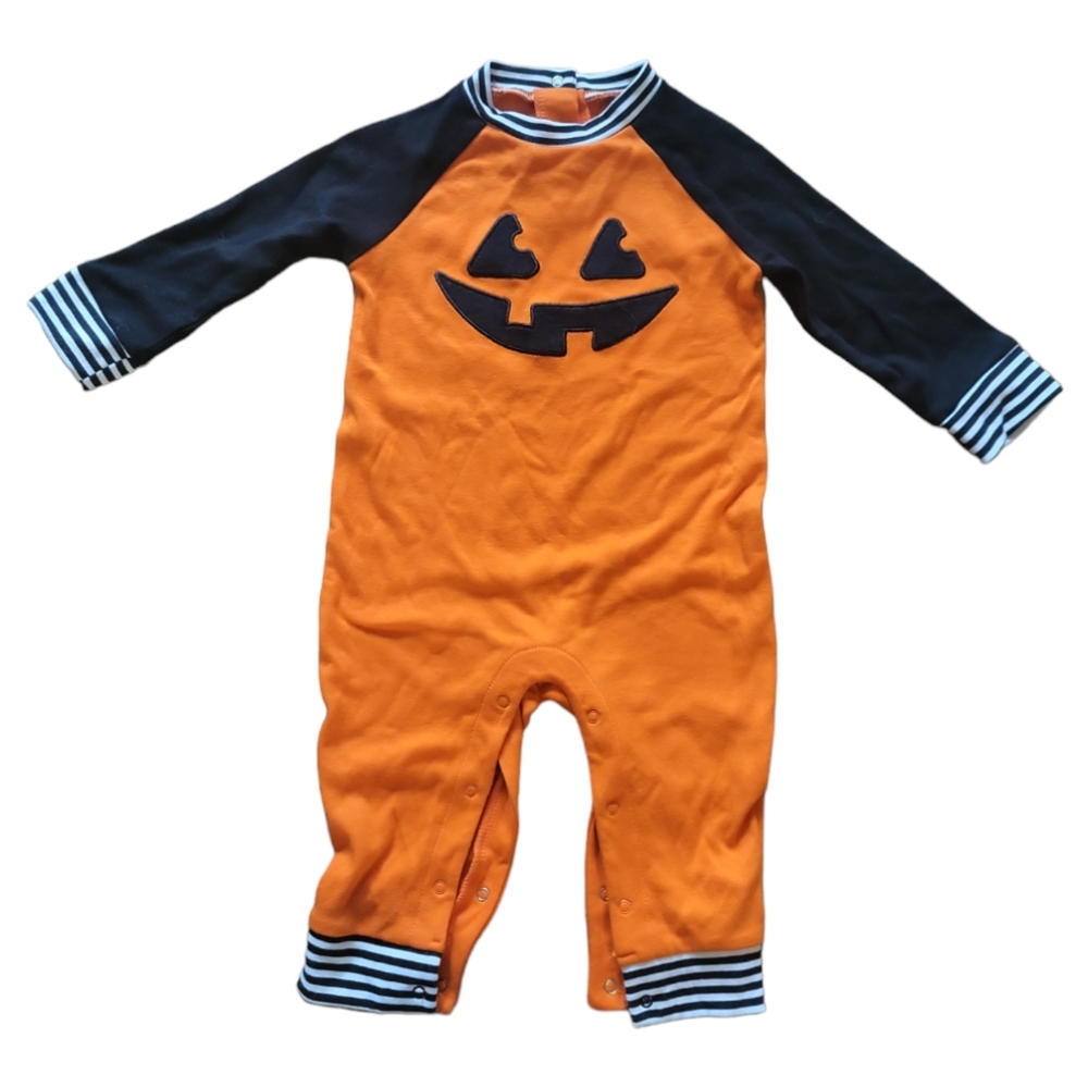 Celebrate Halloween Onesie Costume Pumpkin Jack-o'-lantern Orange Black 12M Baby